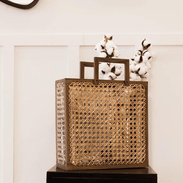Cane Webbing Magazine Holder with Wood Frame