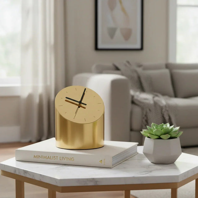 Gold-Finish Slanted Cylinder Desk Clock