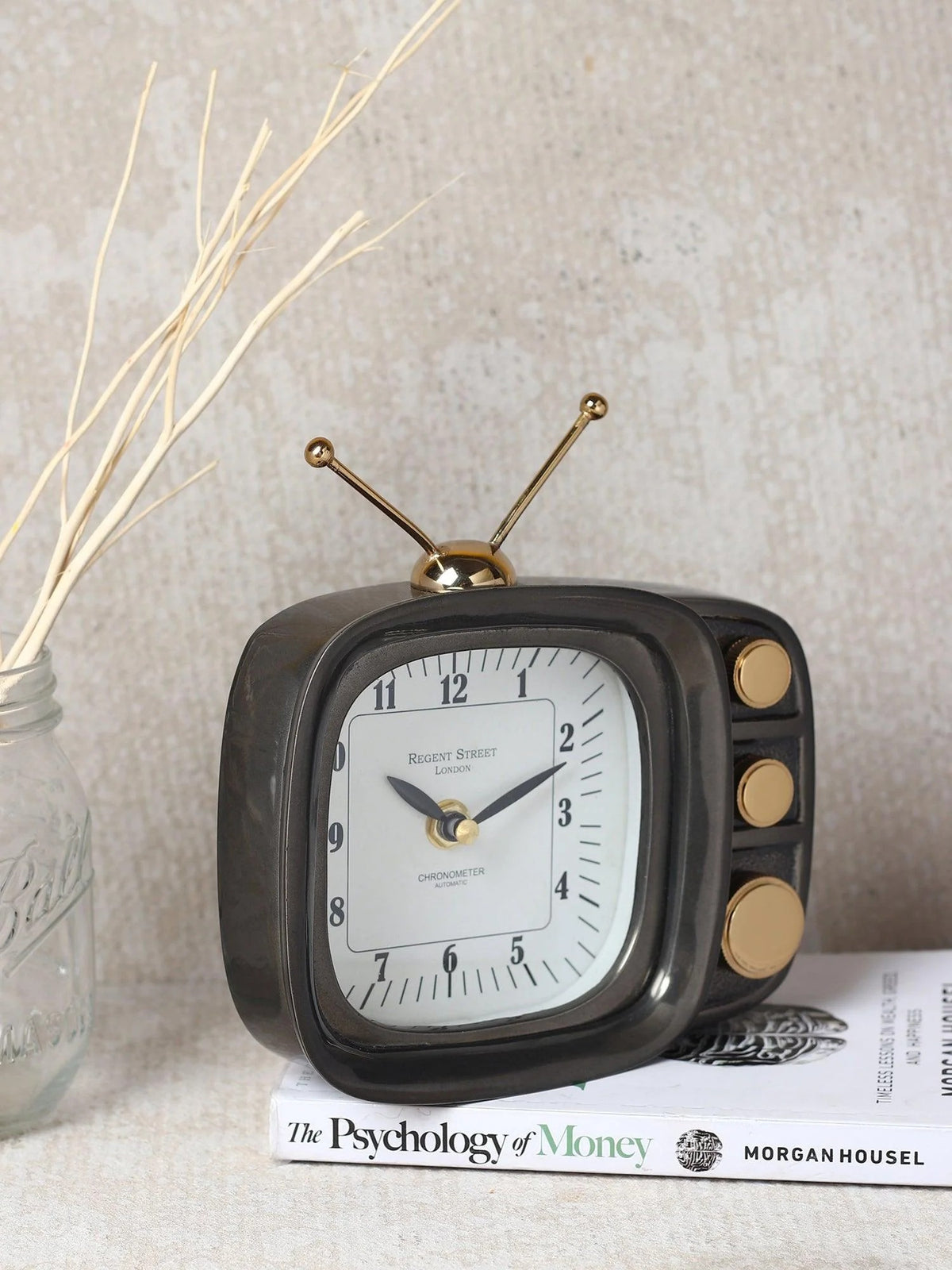 Retro Television Table Clock in Black