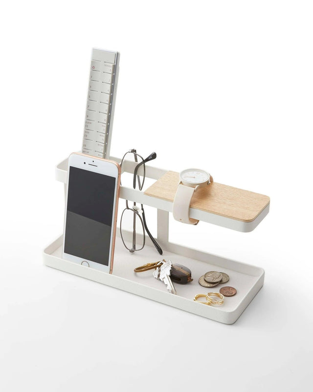 White Steel and Wood Two-Tier Table Organiser