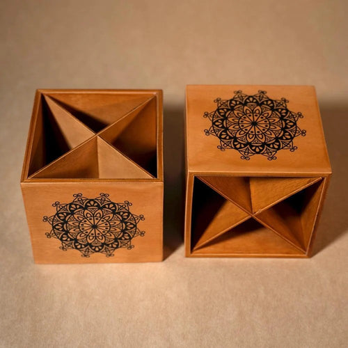Birch Spoon Stand with Mandala Design and Four Partitions