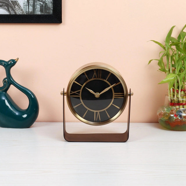 Black Roman Dial Table Clock on Stand