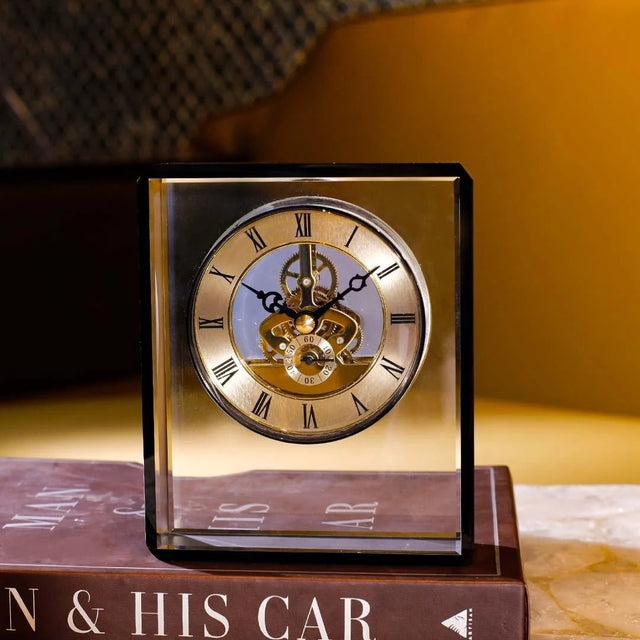 Crystal Glass Table Clock with Visible Movement