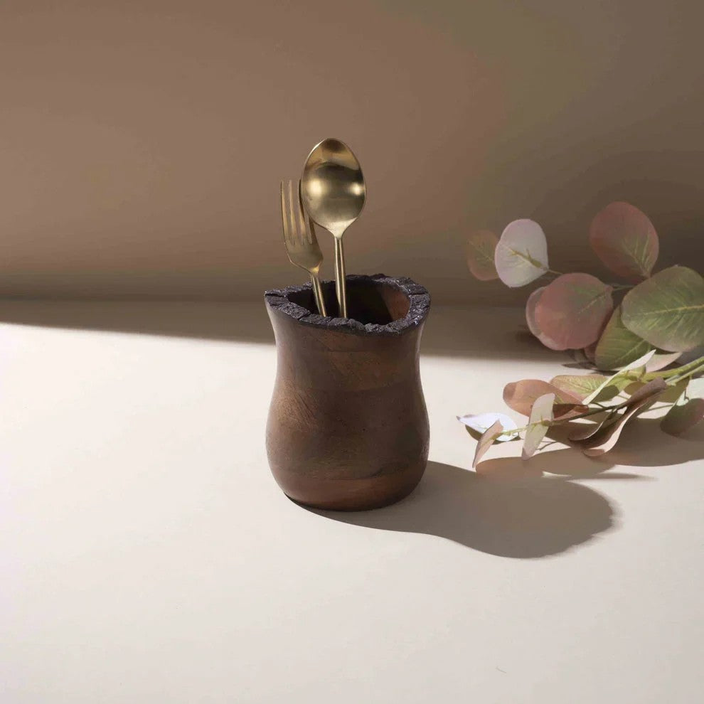 Mango Wood Spoon Stand with Natural Edge