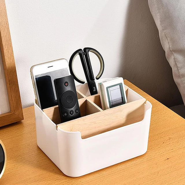 White Desk Organiser with Bamboo Dividers
