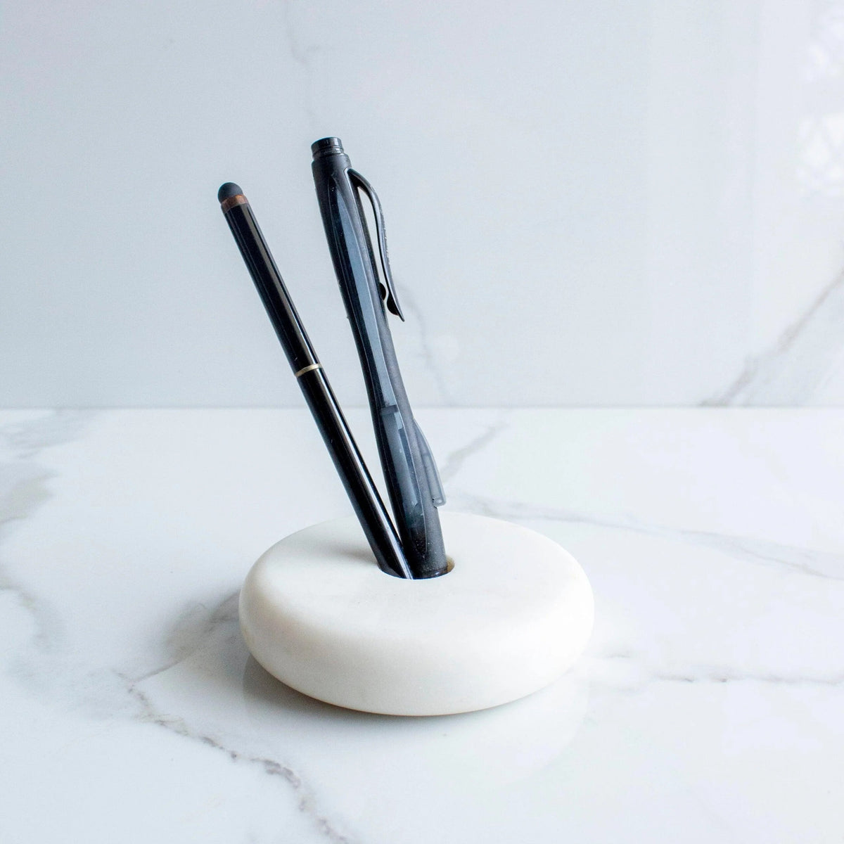 White Marble Disc Pen Holder