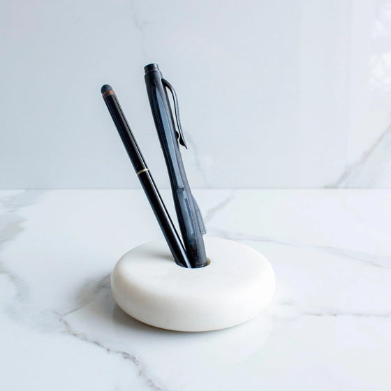 White Marble Disc Pen Holder