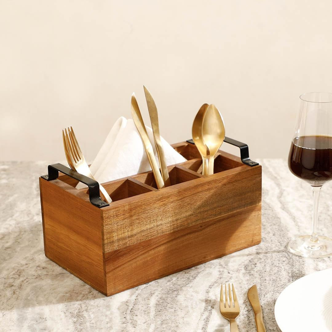 Wood and Steel Organiser Caddy with Carry Handles